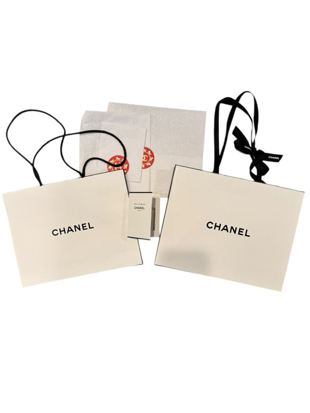 CHANEL set of 2 reusable small shopping totes with tissue and fragrance EUC